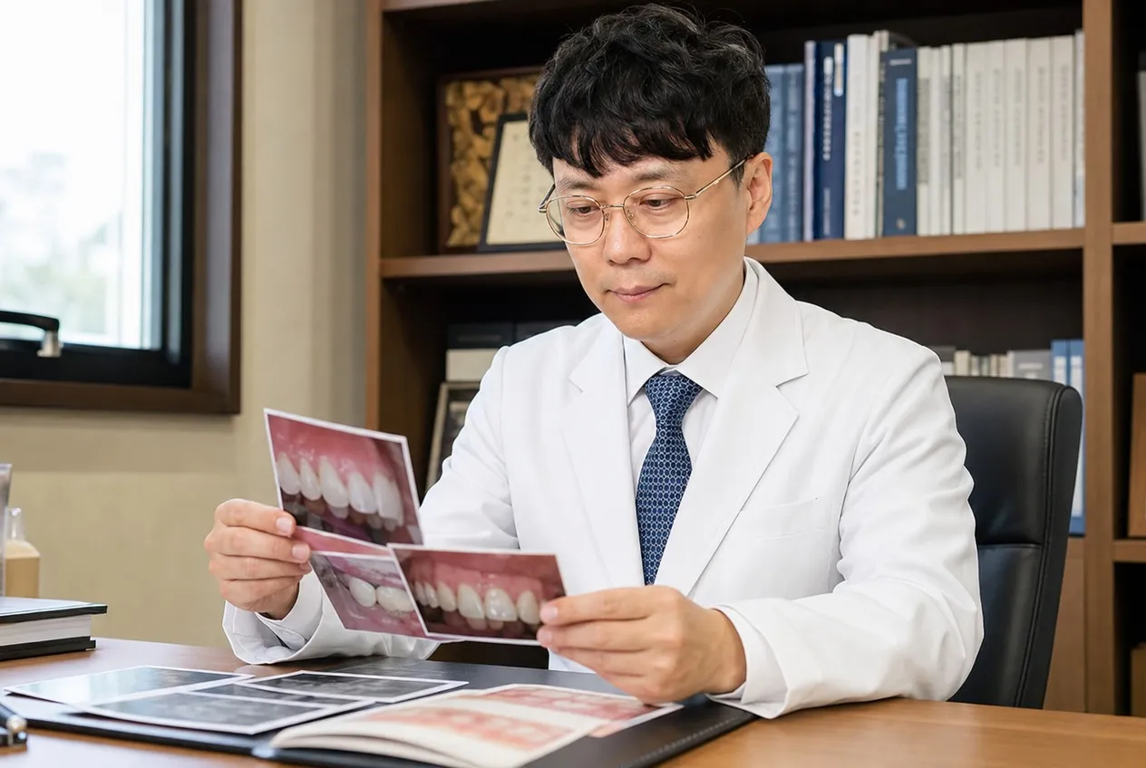 임상 사진 검토. 케이스마다 기준을 다시 확인합니다 (연출 이미지)
