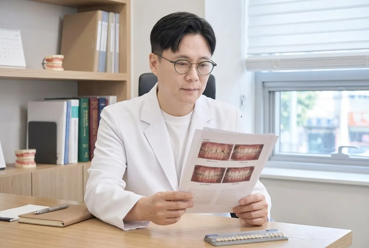 複盤臨床照片 — 每個病例都重新核對標準(情境示意圖)